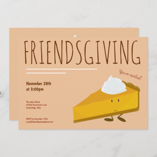 Invitation Convivial Souriant Citrouille Pie Slice Holiday (Devant / Derrière)