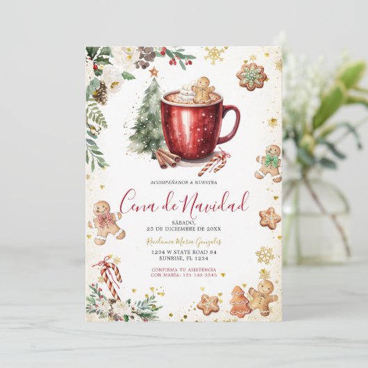 Invitation Cookie Cocoa Christmas Spanish Cena De Navidad (Debout devant)