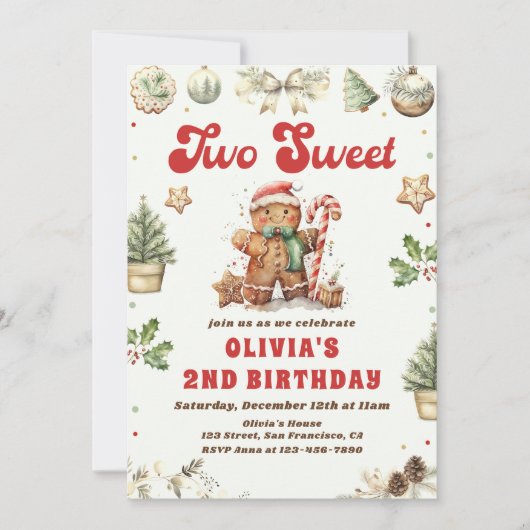 Invitation Cookie de Noël vert deux douces 2e anniversaire (Devant)
