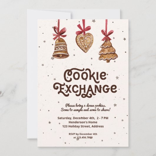 Invitation Cookie Exchange Aquarelle Gingerbread Ornements (Devant)