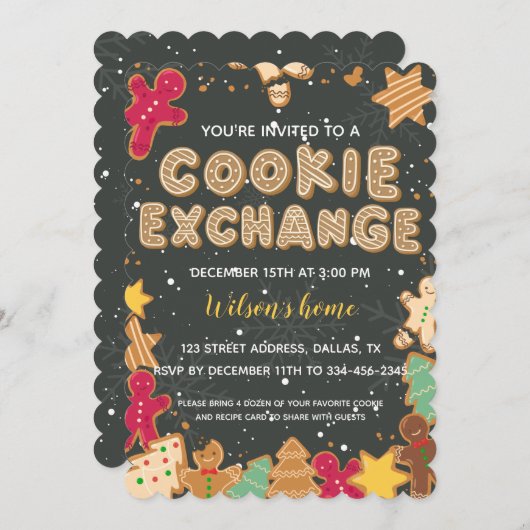 Invitation Cookie Exchange Noël Fête de Noël (Devant / Derrière)