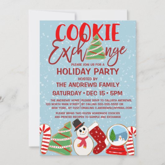 Invitation Cookie Exchange Red Blue Illustrations Holiday (Devant)