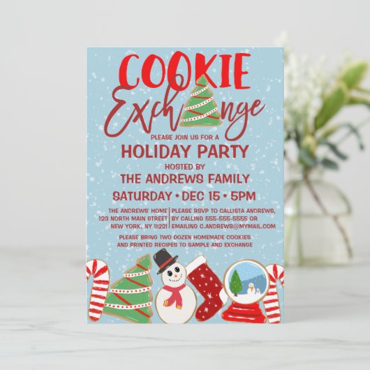 Invitation Cookie Exchange Red Blue Illustrations Holiday (Debout devant)