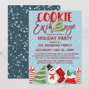 Invitation Cookie Exchange Red Blue Illustrations Holiday