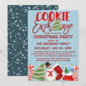 Invitation Cookie Exchange Red Blue Illustrations Noël (Devant / Derrière)