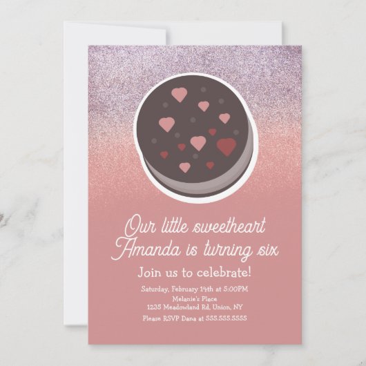 Invitation Cookie Faux Parties scintillant Valentines Jour an (Devant)