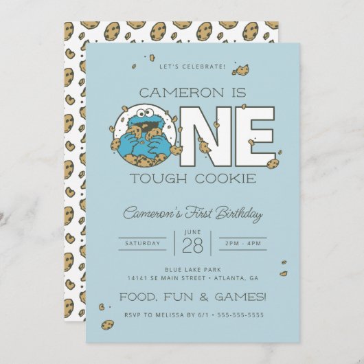Invitation Cookie Monster | Anniversaire d'un biscuit dur (Devant / Derrière)