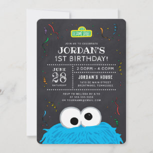Invitation Cookie Monster Chalkboard Confetti Anniversaire