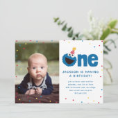 Invitation Cookie Monster One avec photo (Debout devant)