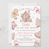 Invitation Cookie rose Noël Baby shower fille (Devant)