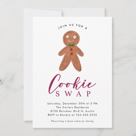 Invitation Cookie Swap Gingbread Man Christmas Party (Devant)