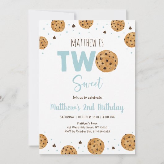 Invitation Cookie Two Sweet Boy Second Birthday (Devant)