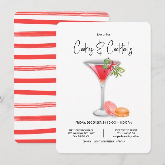 Invitation Cookies & Cocktails Noël Cocktail Party (Devant / Derrière)