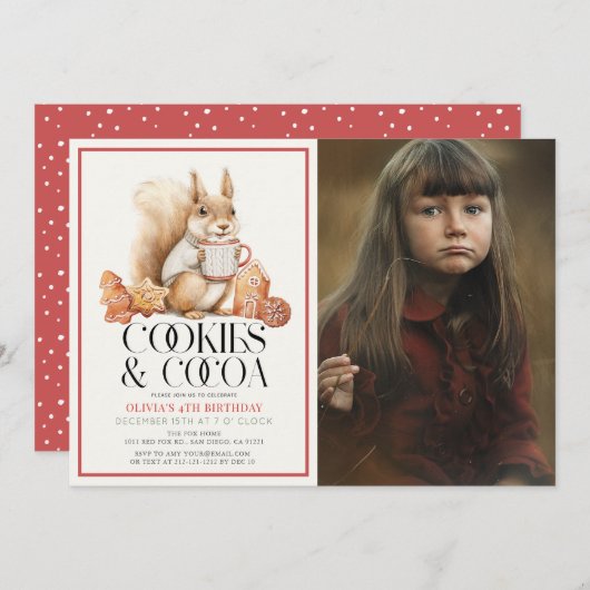 Invitation Cookies & Cocoa Squirrel Enfant's Birthday Photo (Devant / Derrière)