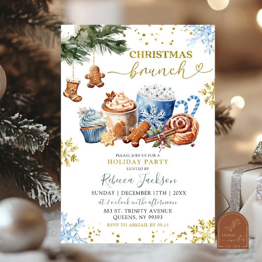 Invitation Cookies de cacao chaud bleus pour brunch de Noël