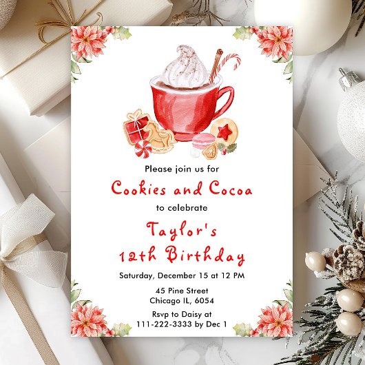 Invitation Cookies de Noël et cacao Fête d'anniversaire Rouge