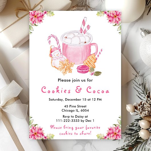 Invitation Cookies de Noël et cacao rose