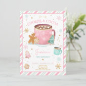 Invitation Cookies de Noël roses et d'or et anniversaire de c (Debout devant)