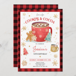 Invitation Cookies de Noël rouge et or et cacao Anniversaire
