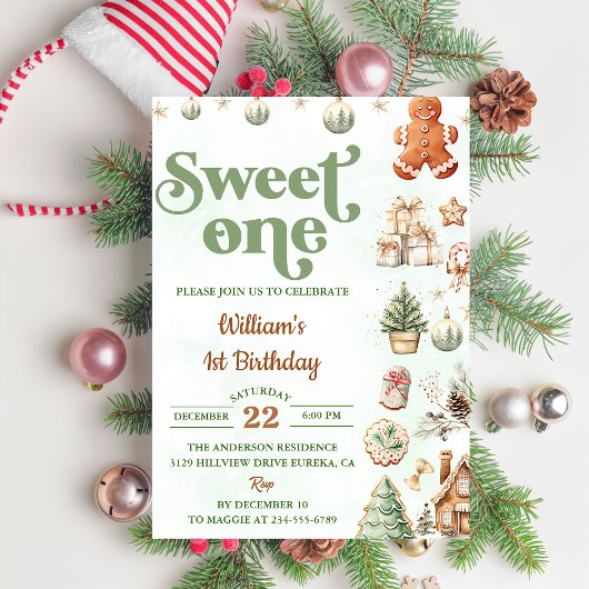 Invitation Cookies de Noël Sweet One 1st Birthday Party