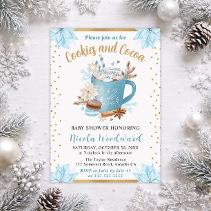 Invitation Cookies d'hiver bleus et Baby Shower au cacao