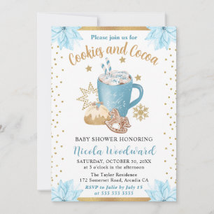 Invitation Cookies d'hiver bleus et Baby Shower de cacao