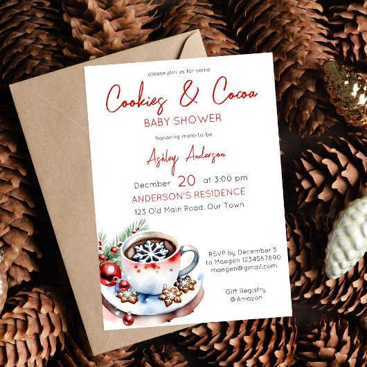 Invitation Cookies et cacao baby shower de Noël d'hiver