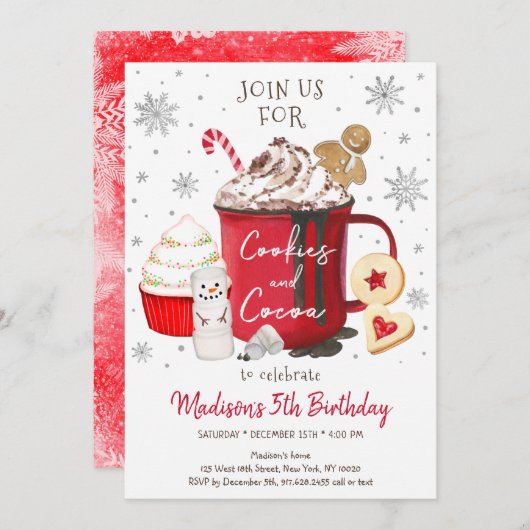 Invitation Cookies et cacao Chaud Coca hiver Anniversaire (Devant / Derrière)
