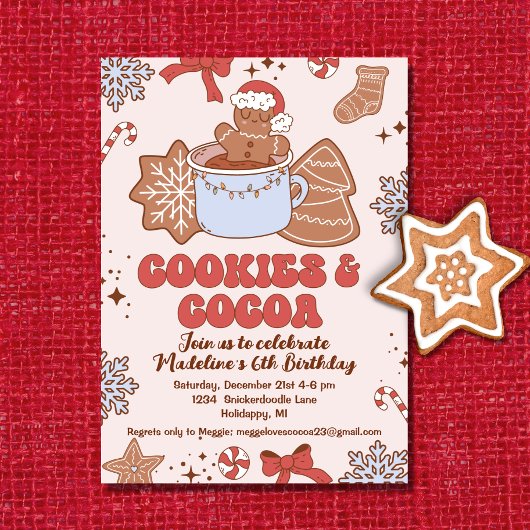 Invitation Cookies et cacao Retro Noël Super Anniversaire