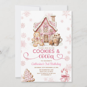 Invitation Cookies et Cocoa Anniversaire Flocons de Neige Ros