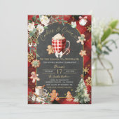 Invitation Cookies Hot Coca Plaid Red Black Christmas Party (Debout devant)