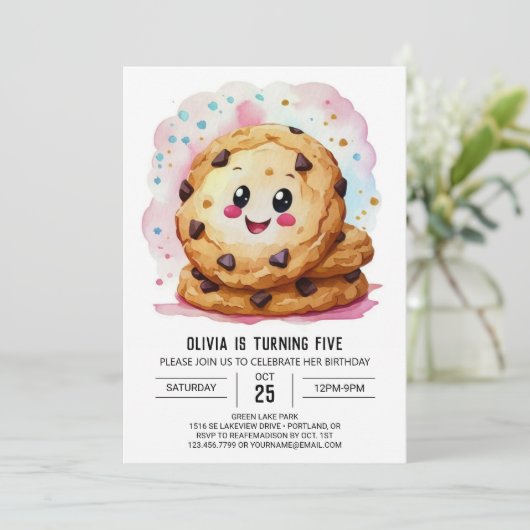 Invitation Cookies roses imprimés personnalisés Anniversaire (Debout devant)