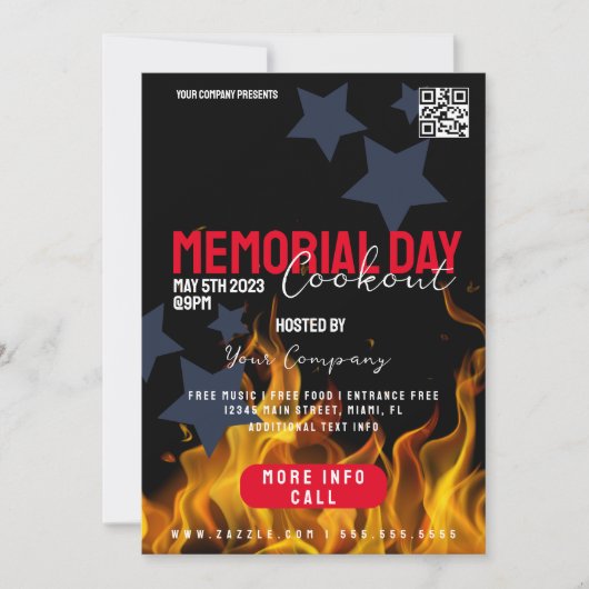 Invitation COOKOUT Memorial Day Event Flyers patriotiques (Devant)