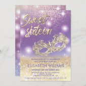 Invitation Cool Adorable Masquerade chic lilas or glittery (Devant / Derrière)