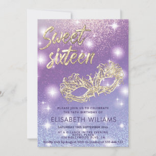 Invitation Cool Adorable Masquerade chic lilas or glittery