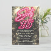 Invitation Cool amusant ballon rose or scintille feux d'artif (Debout devant)