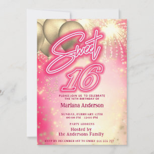 Invitation Cool amusant rose néon ballon scintillant feux d'a