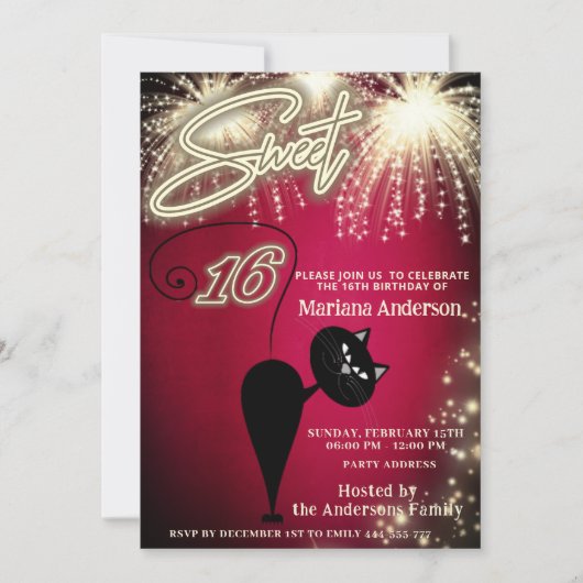 Invitation Cool amusant whimsy chat ballon scintillant feux d (Devant)