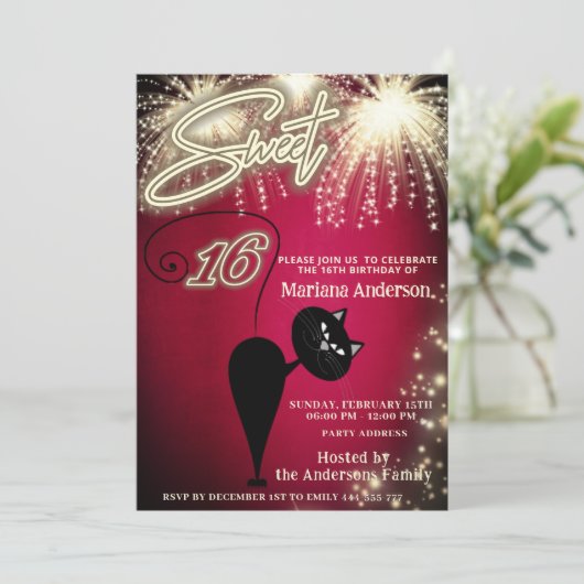 Invitation Cool amusant whimsy chat ballon scintillant feux d (Debout devant)