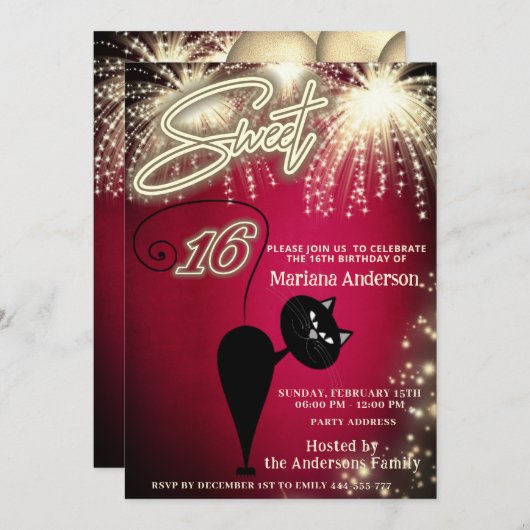 Invitation Cool amusant whimsy chat ballon scintillant feux d (Devant / Derrière)