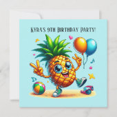 Invitation Cool Anniversaire plage fête d'ananas (Devant)
