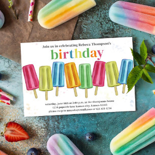 Invitation Cool Anniversaire Rainbow Popsicles Sprinkles Cust