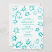 Invitation Cool aquarelle Aqua Star de David Bar Bat mitzvah (Devant)