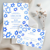 Invitation Cool aquarelle Blue Star de David Bar Bat mitzvah
