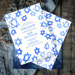 Invitation Cool aquarelle Blue Star de David Bar Bat mitzvah<br><div class="desc">Carte parfaite pour annoncer un bat mitzvah, bar mitzvah ou une autre célébration juive ! L'aquarelle faite à la main pour vous à l'avant et à l'arrière! ENTIÈREMENT PERSONNALISABLE ! Cliquez sur "Personnaliser" ci-dessus pour modifier le texte. Cliquez sur "modifier à l'aide de l'outil de conception" pour ajuster les polices,...</div>