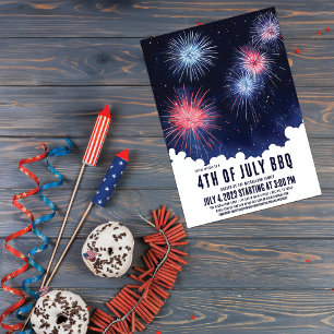 Invitation Cool Aquarelle Fireworks Ciel Nigh 4 juillet BBQ