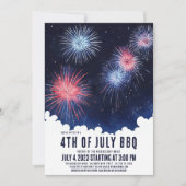 Invitation Cool Aquarelle Fireworks Ciel Nigh 4 juillet BBQ (Devant)