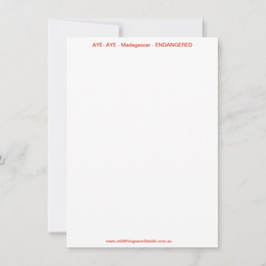 Invitation Cool AYE-AYE - Primate - Lemur - Madagascar (Dos)