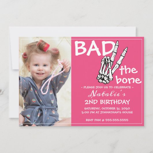 Invitation Cool Bad Two The Bone Halloween 2e fête d'annivers (Devant)