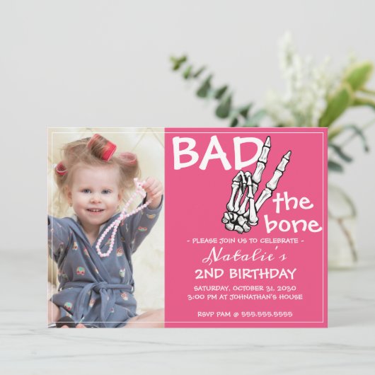 Invitation Cool Bad Two The Bone Halloween 2e fête d'annivers (Debout devant)